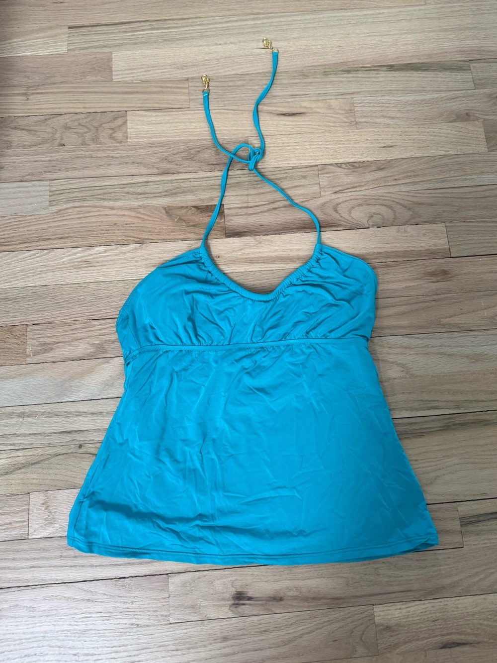 Designer Trina Turk Turquoise Halter Swim Top, Pretty Ruching at Top, Sz 12